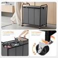 thumbnail image 4 of 3 Section Rolling Laundry Sorter with Removable Bags Lockable Wheels and Lid 180L Capacity Hamper, 4 of 10