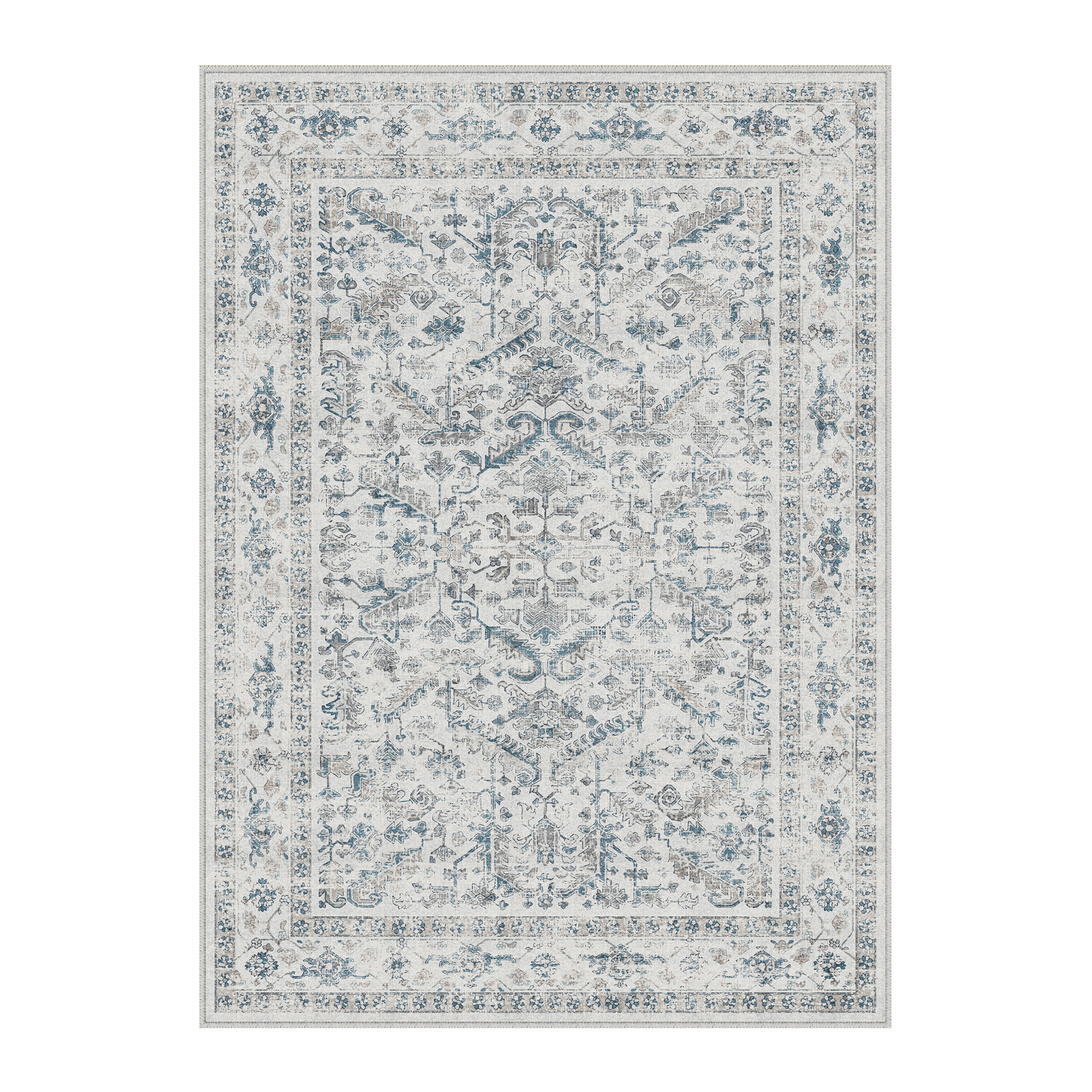 BERTHMEER 5'x7' Area Rug for Living Room Machine Washable Bedroom Rugs Distressed Vintage Oriental Traditional Print Blue Rug for Dining Room Farmhouse Nonsilp Carpet, Blue