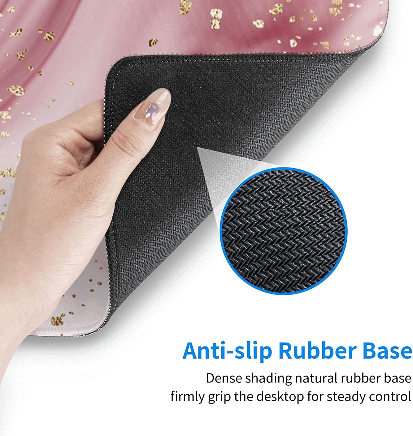 Pink Glitter Marble Gaming Mouse Pad XL, Extended Stitched Edges Mousepad, Large Mouse Mat Desk Pad, Long Non-Slip Rubber Base Mice Pad（31.5x12 Inch）