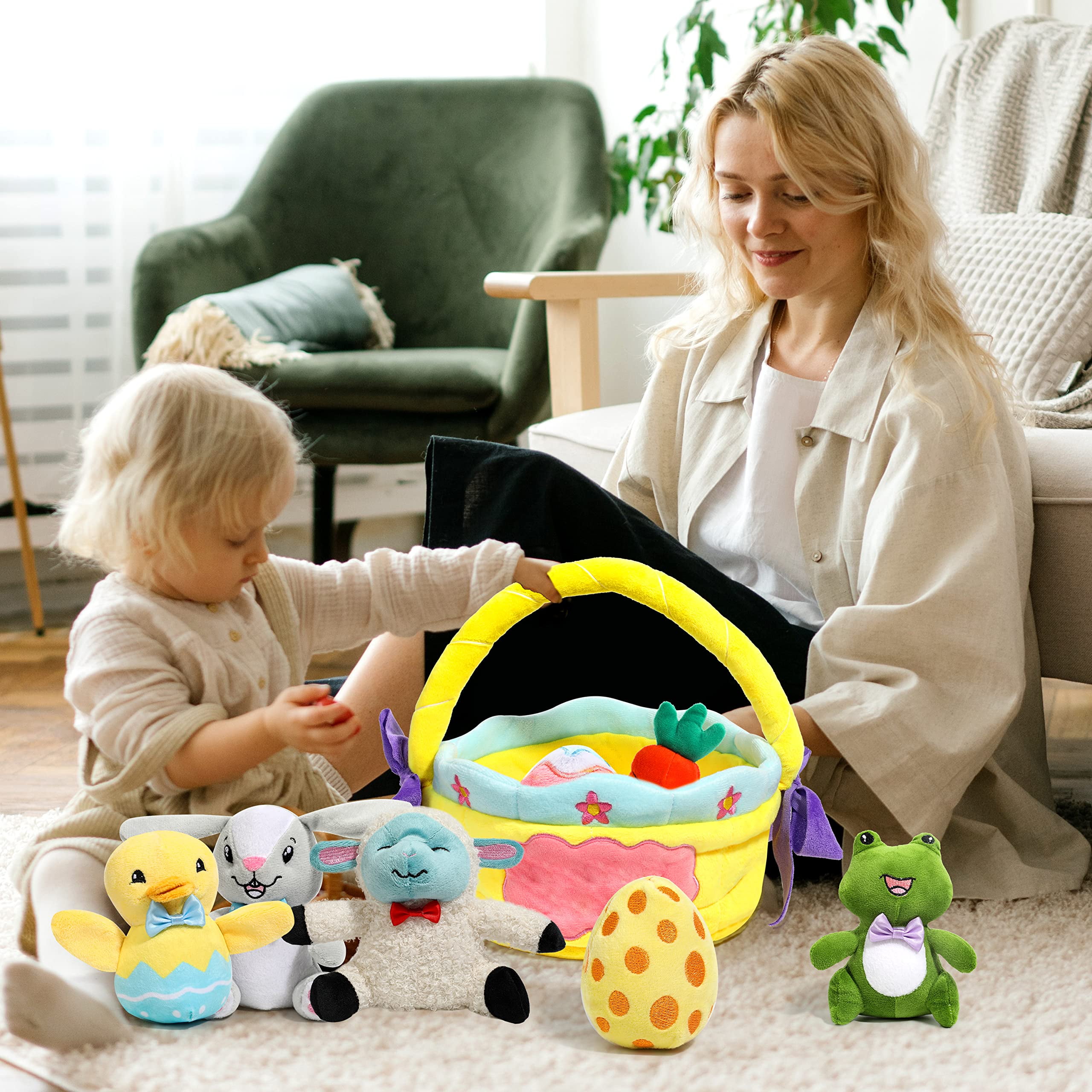 Joyfy 8 Pcs Easter Basket Plushies for Kids,Easter Basket Stuffers Fillers,Plush Bunnies Stuffed Animals,Easter Toys for Kids Children Birthday Gifts,Party Favors Decor