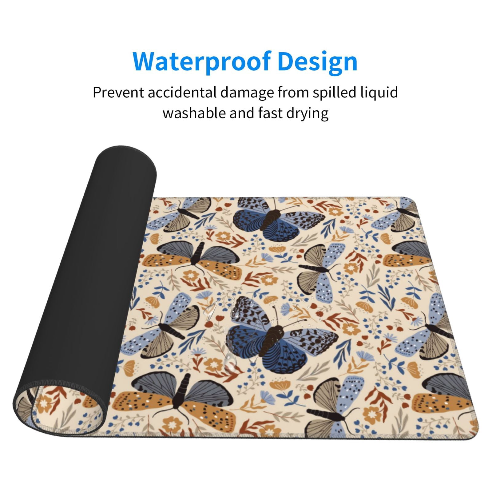 Naloa Butterflies Gaming Mouse Pad Large Mouse Mat Long Extended Desk Pad Non-Slip Rubber Mice Pads Stitched Edges Thin Pad (16x29.5 Inch)
