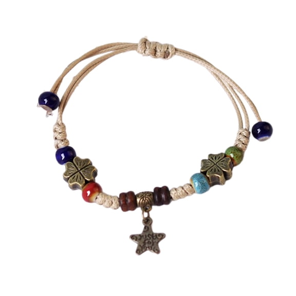 ZYHARUKO Ethnic Ceramic Beaded Bracelet Handcrafted Woven Wrist Chains Decoration Unique Style Hand Strings for Men and Women