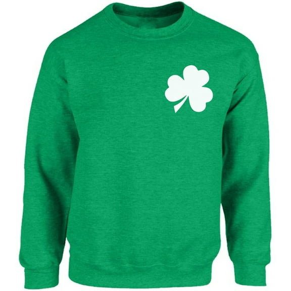 White Shamrock Pocket Graphic Sweatshirt - St Patrick's Day Unisex Crewneck - American Party Sweater Gifts for Men and Women