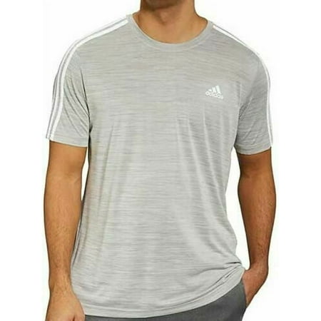 adidas Men's 3 Stripe Tech Tee Moisture Wicking Fabric Relaxed Fit Grey X-Large