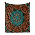 thumbnail image 1 of Psychedelic Soft Flannel Fleece Throw Blanket, Round Flowers Floral Patterns Surreal Motif Boho Hippie Style Image, Cozy Plush for Indoor and Outdoor Use, 70" x 90", Teal Orange, by Ambesonne, 1 of 6