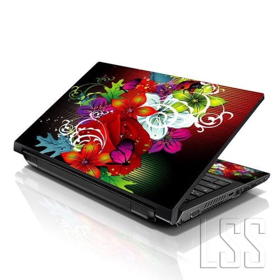 LSS 15 15.6 inches Laptop Notebook Skin Sticker with 2 Wrist Pads - Reusable Cover Protector Vinyl Sticker Cover Decal Fits 13" - 16" - Floral Pattern