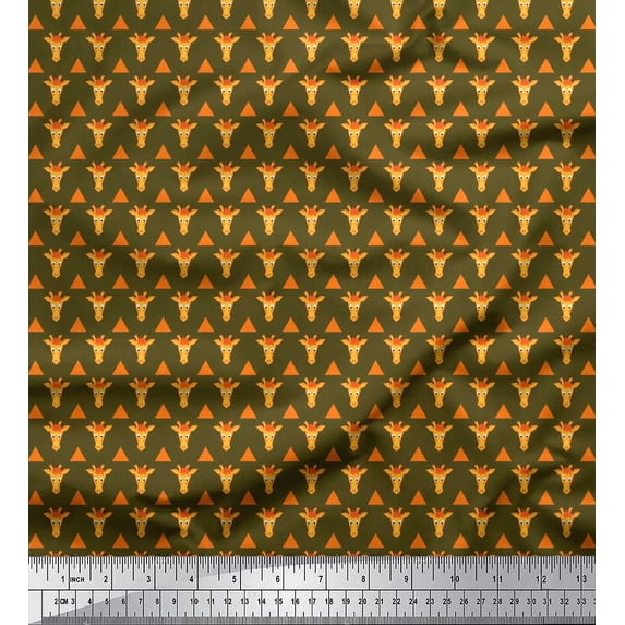 Soimoi Georgette Viscose Fabric Triangle & Giraffe Face Shirting Print Fabric by The Yard 42 Inch Wide