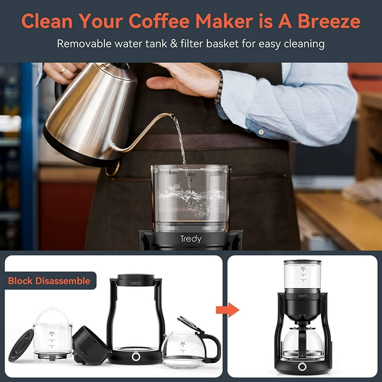  Tredy 2-Cup Coffee Maker, One Touch Automatic Drip