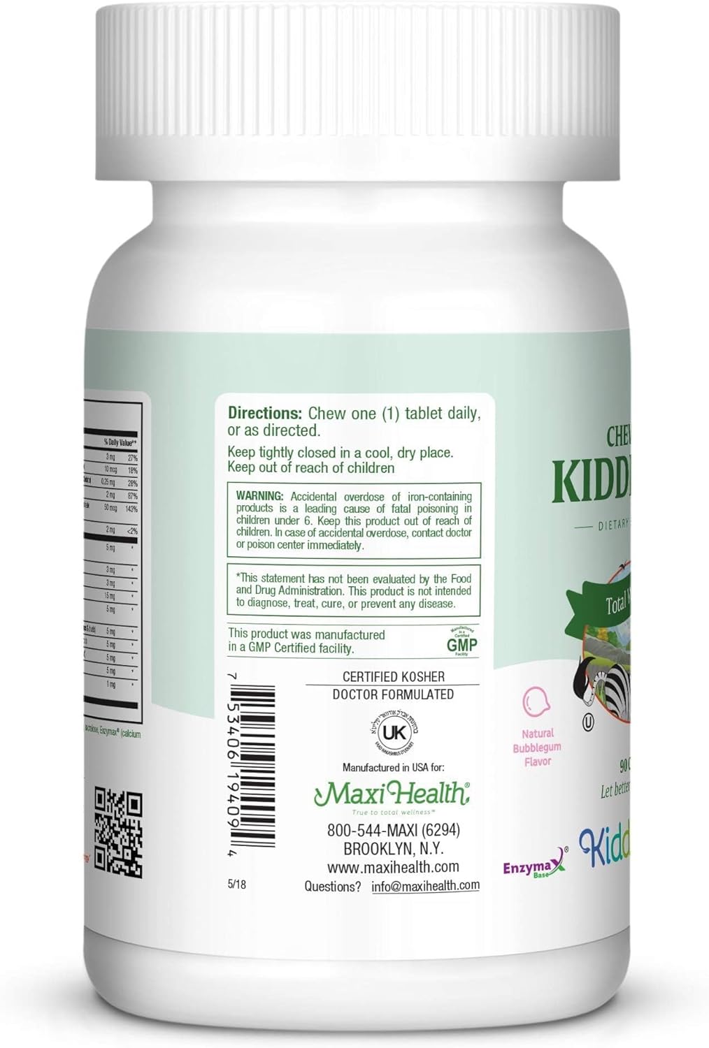 Maxi Health KiddieVite Chewable – Multivitamin for Kids – Immune & Growth Support – Bubble Gum – 90 Ct