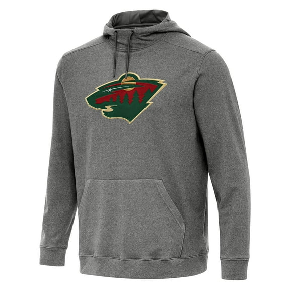 Men's Antigua Heather Black Minnesota Wild Cloud Pullover Hoodie