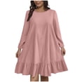 thumbnail image 1 of Ixbnca Robes à Manches Longues pour Femmes Grande Taille Col Ras du Cou Robe T-Shirt Ample Unie Robes Décontractées pour Femmes, 1 of 6