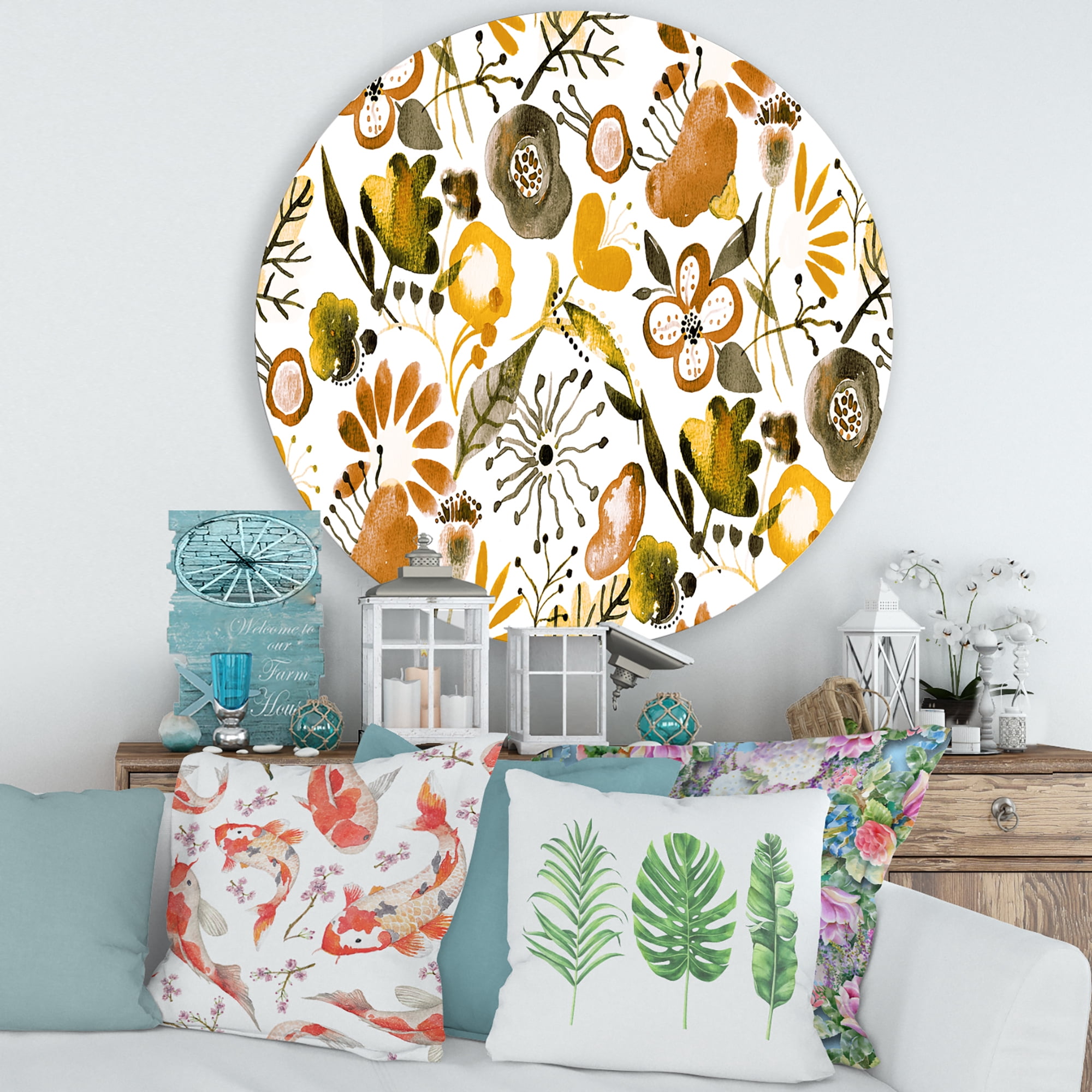 Designart 'Vital Abundance Of Wildflowers I' Modern Circle Metal Wall Art 36x36 - Disc of 36