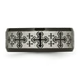 thumbnail image 3 of Stainless Steel Brushed/Polished Black IP Laser Etched Crosses 8mm Band, 3 of 7