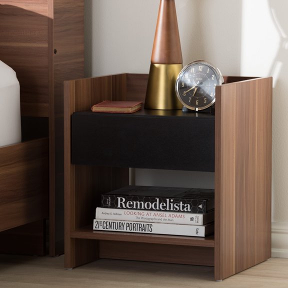 Baxton Studio Modern Two-Tone Walnut and Black Wood 1-Drawer Nightstand by