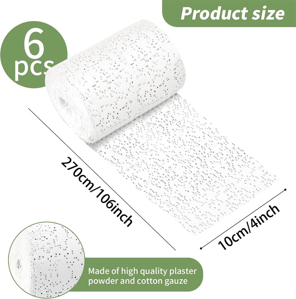 NOGIS 6 Pack Plaster Bandages 4 Inch x 106 Inch White Plasters Cloth Rolls Plaster Gauze Strips Bulk for Craft, Mask Making, Scenery Art, Belly Cast, Body Casts