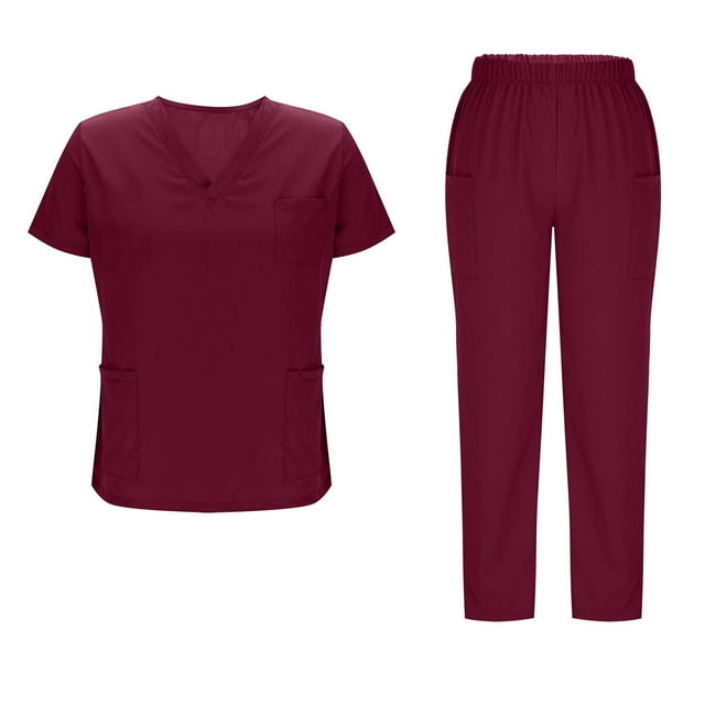 ZVNAH Ensemble de Blouses Médicales pour Femmes - Haut Classique à Col en V et Pantalon Cargo avec Uniforme de Soins Extensible