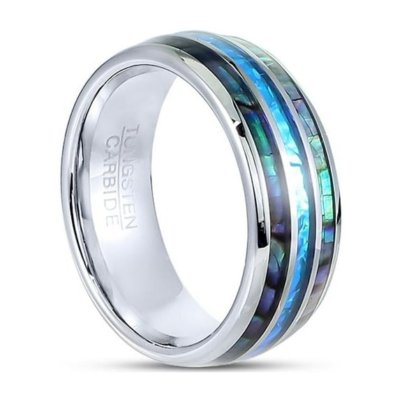 Tungsten Hawaii Australia Wedding Engagement Band Ring 8mm Men Comfort Fit Exotic Opal Gem Abalone - size 10