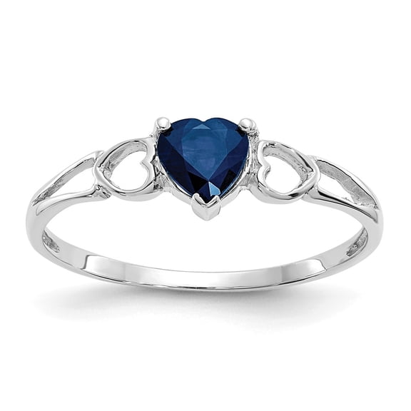 10K White Gold Ring Band with Stones (09) September Sapphire Heart Blue