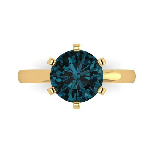 Clara Pucci 14K Yellow Gold 3ct LondonBlueTopaz Solitaire Ring for Women