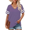 thumbnail image 2 of Plus Size V-Neck Short Sleeve Shirt, Casual Summer Top, Plus Size V Neck T Shirts Women Short Sleeve Tops Casual Summer Tshirts Loose Fit Tee Purple, L, 2 of 4