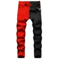 thumbnail image 2 of MRULIC jeans for men Pants Casual Patchwork Fashion Stretch Men's Hop Denim Skinny Straight Street Jeans With Pockets Men's pants Men Jeans Red + 36, 2 of 9