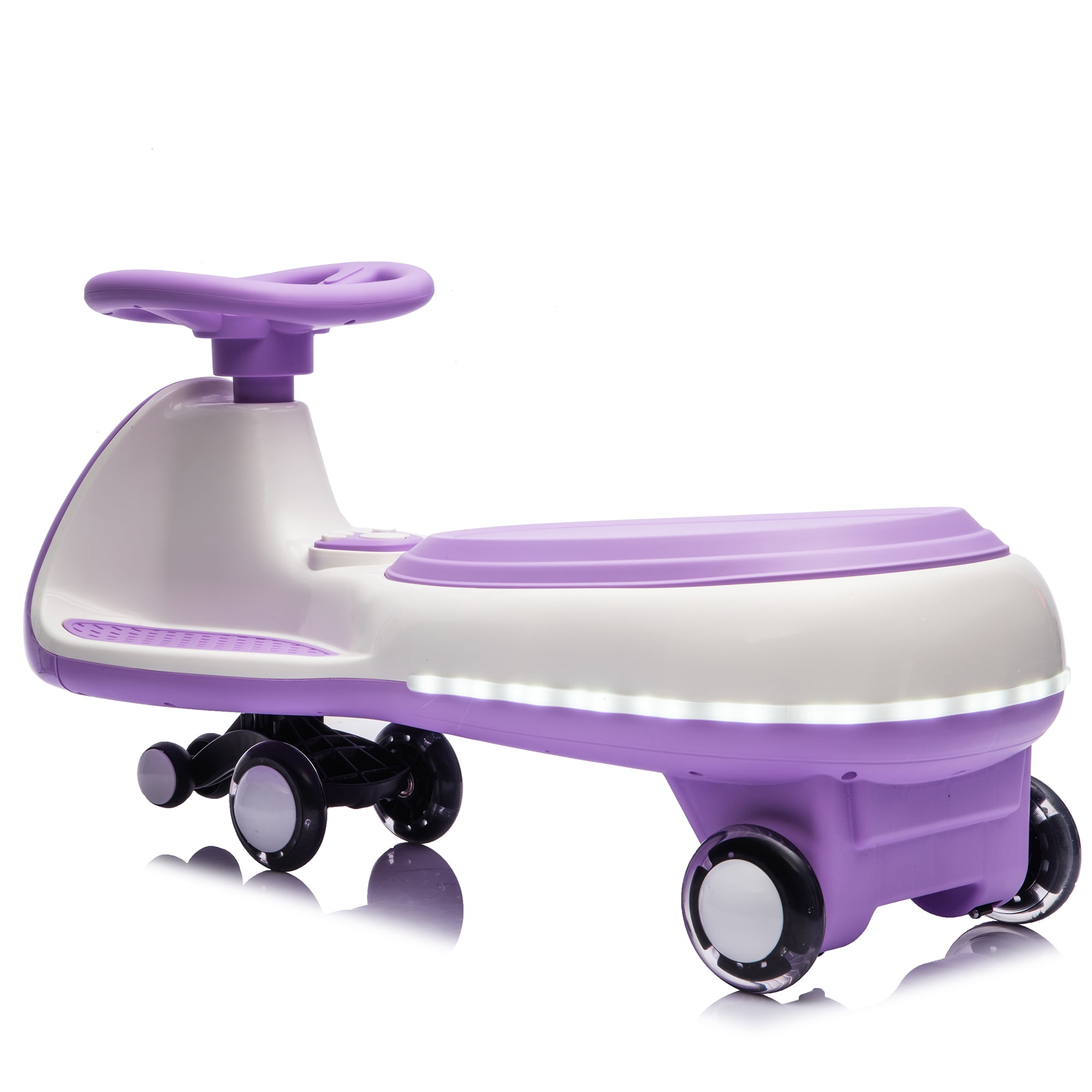 Wiggle Car, 2-in-1 Smart Ride On Toy with Controllable LED Stream Lights, Flashing PU Wheels, Triangular Stability Frame, Wide Auxiliary Wheels, Bluetooth Music, Max 5MPH for Kids 3-8