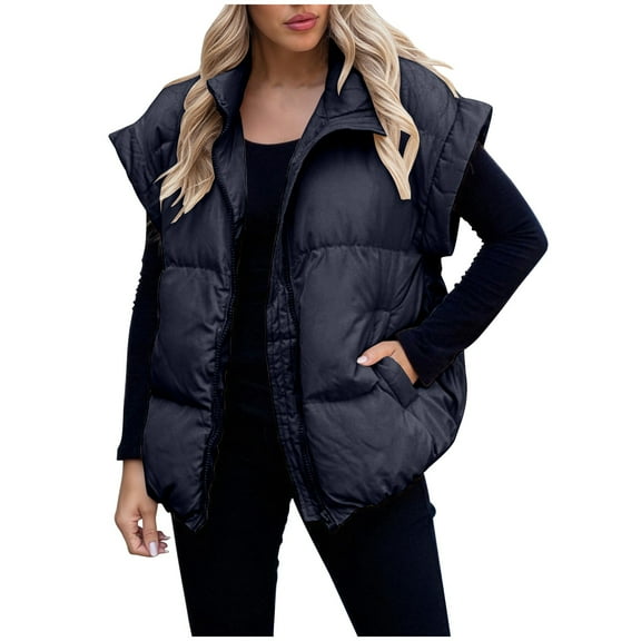 Fmbrln Womens Oversized Puffer Vest Full Zip Up Sleeveless Quilted Jackets Fall Winter Padded Warm Outwear Vest with Pockets