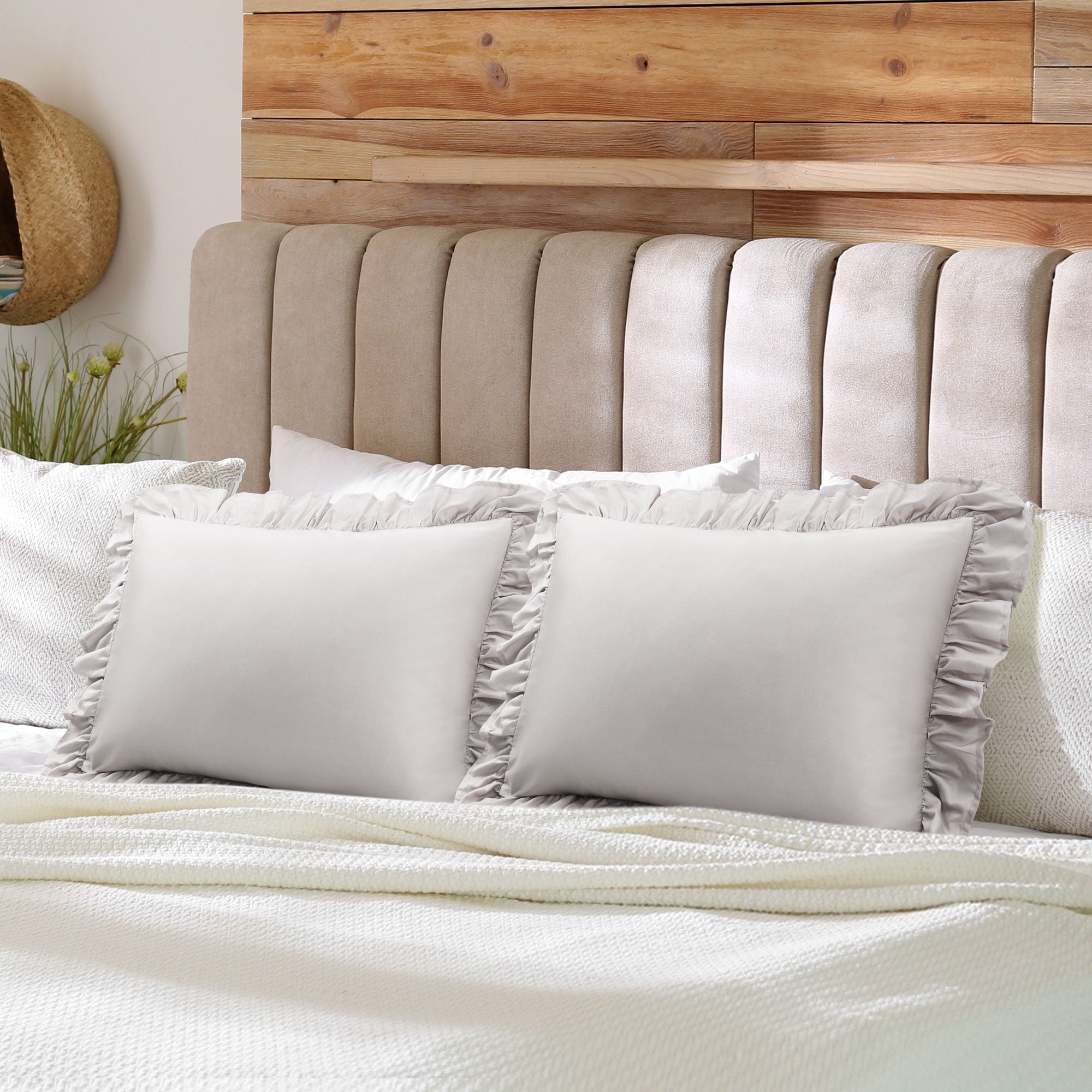 Unique Bargains 2 Pcs 100% Cotton Envelope Closure Ruffled Pillowcases Isabelline Standard