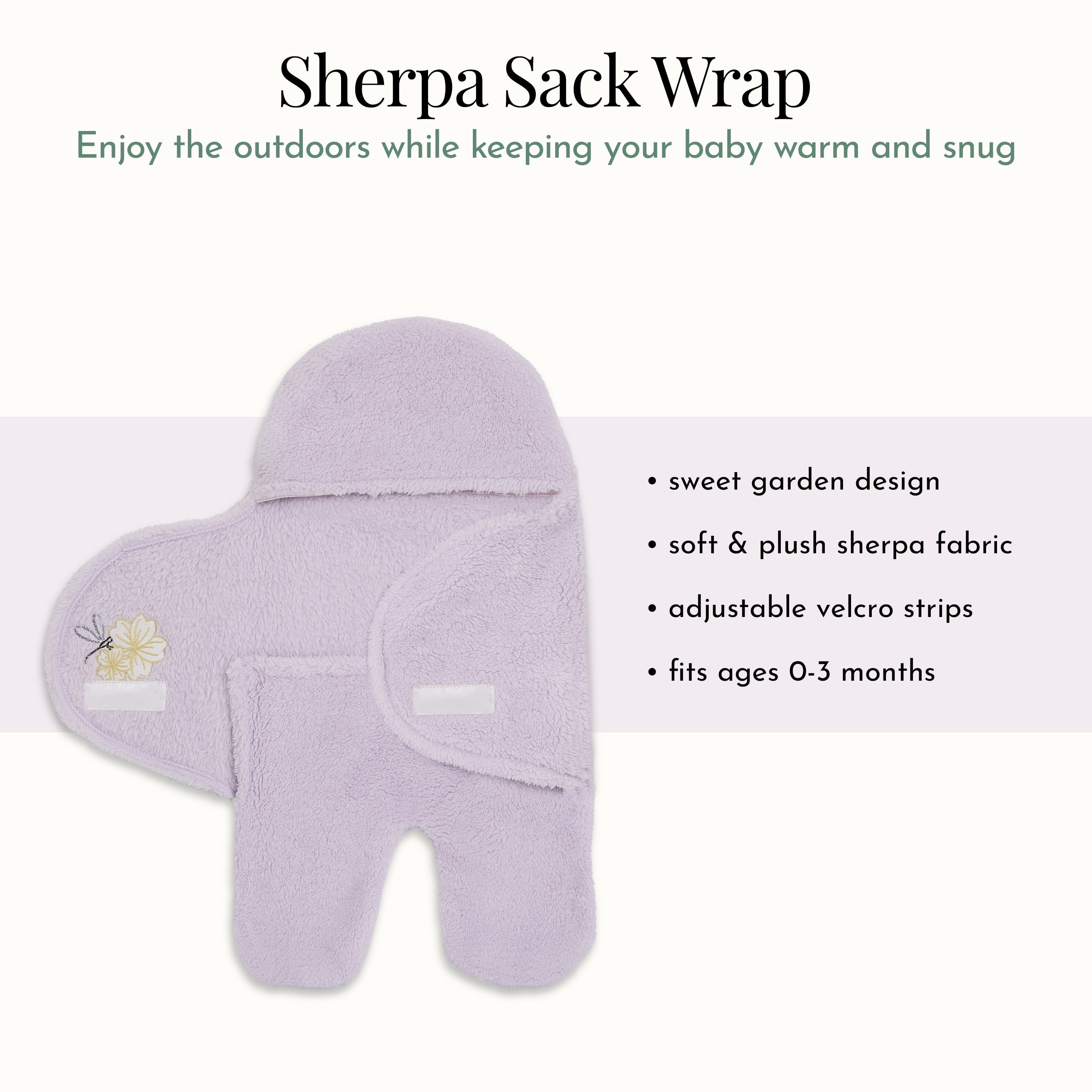 Evolur Secret Garden 3 pc Gift Set - Sherpa Sack Wrap, Muslin Wrap & Velour Blanket, Garden Print