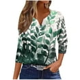 thumbnail image 2 of Ounisa 3/4 Length Sleeve Womens Tops V Neck Casual Henley Button Shirts Print Trendy Blouses Summer Tee, 2 of 4