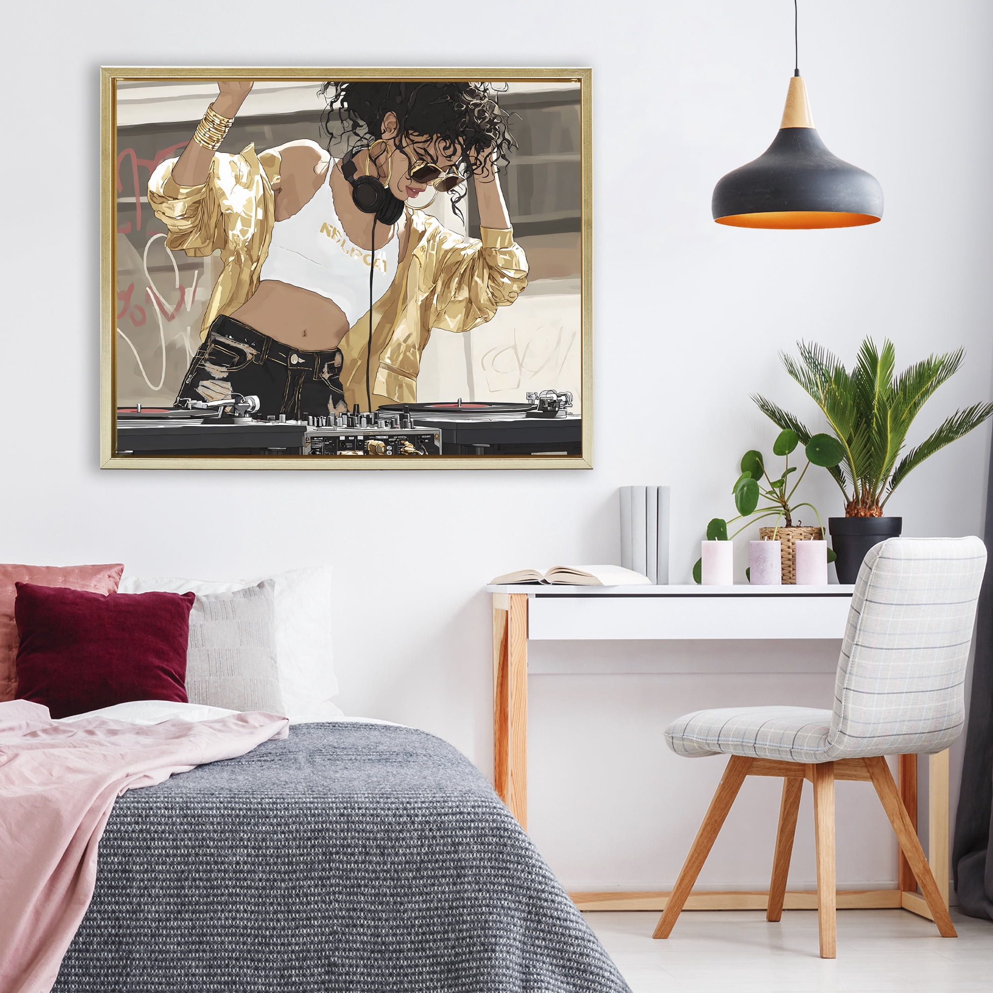 Stupell Industries Gold Accented DJ Gold Framed Floater Canvas Wall Art, design by Franklyn Gregory