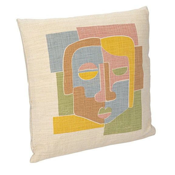 Creative Co-Op Woven Cotton Slub Printed Pillow with Abstract Face, Multicolor