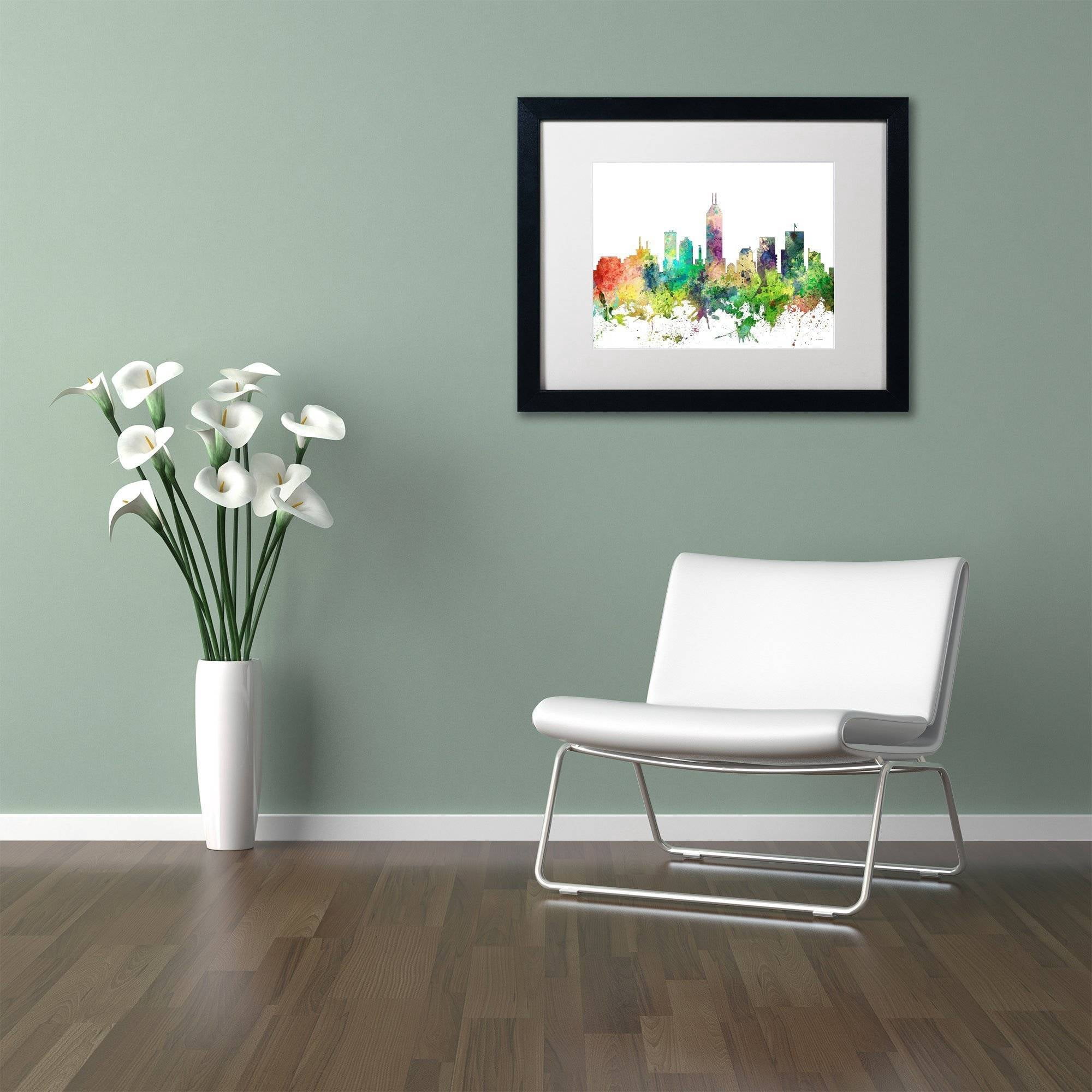 Trademark Fine Art "Indianapolis Indiana Skyline SP" Canvas Art by Marlene Watson, White Matte, Black Frame