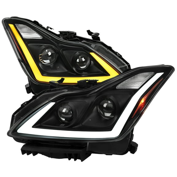 Sequential Switchback LED Turn Signal Projector Headlights (Black Housing/Clear Lens) Made for and Compatible with 2008-2013 Infiniti G37/2014-2015 Q60 Coupe/Convertible