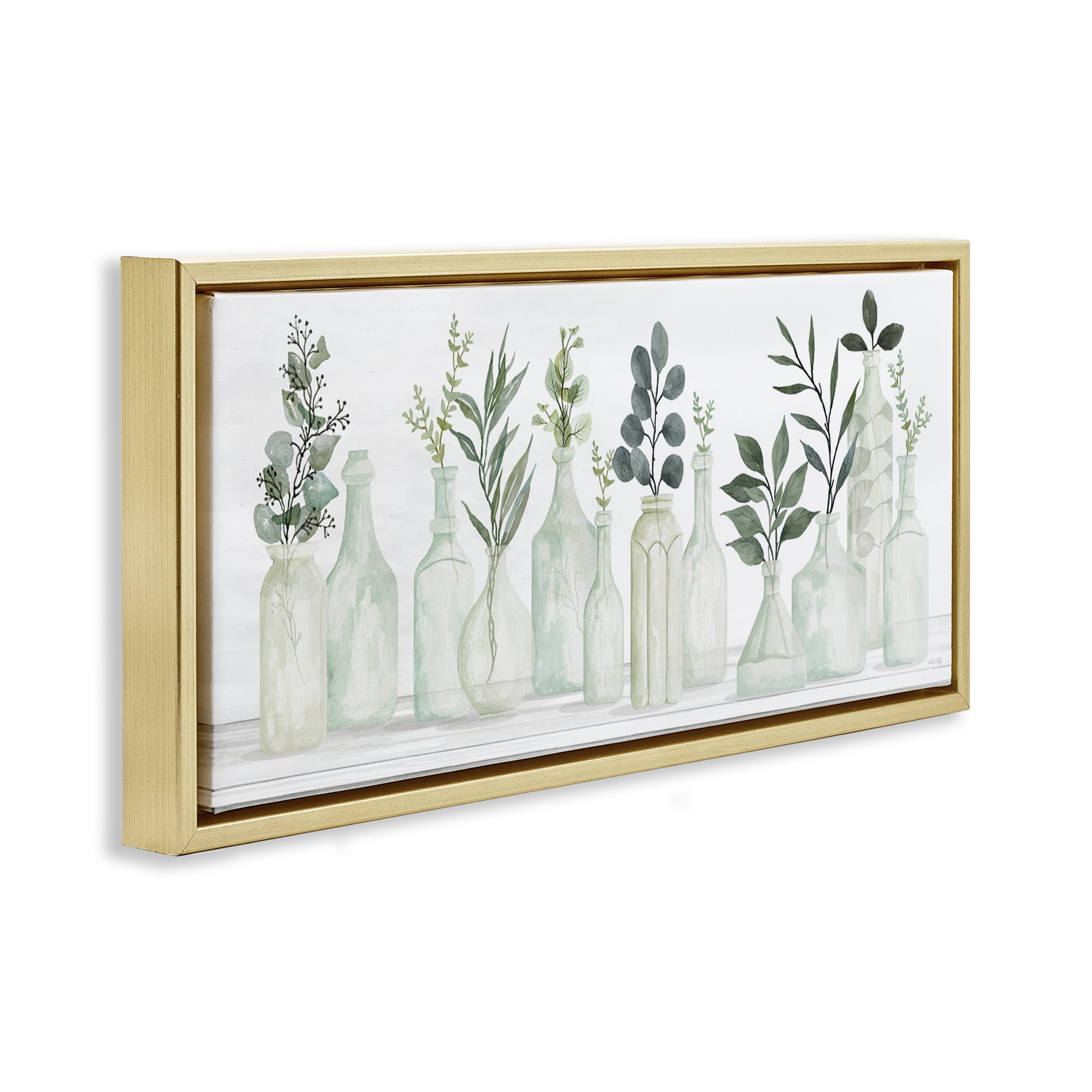Stupell Industries Country Herb Jars Botanical & Floral Painting Gold Floater Framed Art Print Wall Art, 25 x 11