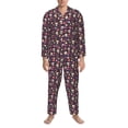 thumbnail image 3 of Yiaed Skull flower leaf colorful Print Men’s Pajamas Set - Long Sleeve Button Down Sleep Shirt and Pajama Bottoms Sleepwear Set Mens Pjs Sets Men's Pajama Bottoms-X-Large, 3 of 7