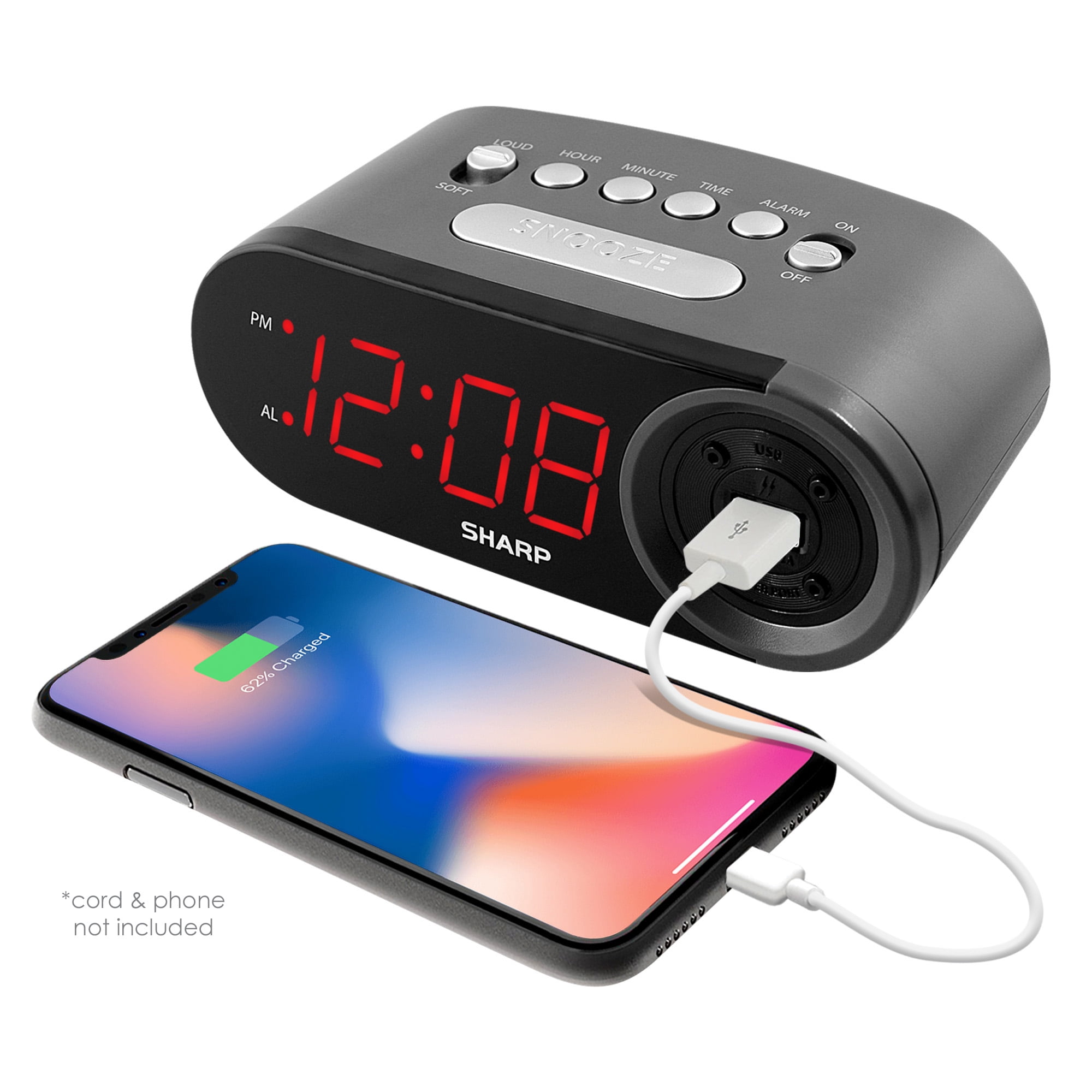 Sharp Digital Alarm Clock 2x 2AMP  USB Charge Ports for Cell phone/Tablet New 