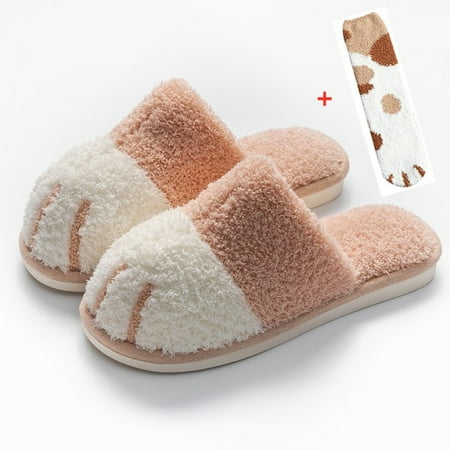 

CoCopeanut Winter Cute Cat Paw Designer House Women Fur Slippers Floor Mute Bedroom Lovers Warm Plush Shoes Indoor Ladies Fluffy Slides