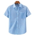 thumbnail image 2 of TAGOLD Mens Summer Short Sleeve Turndown collar Blouse & Shirt Solid Color Linen Pocket Loose Top, 2 of 3