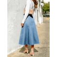 thumbnail image 3 of Light Wash Denim A-Line Midi Skirt High Waist Flared Casual, 3 of 26
