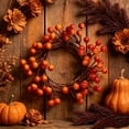 thumbnail image 6 of geerera Fall Orange Berry Candle Ring, Rustic Artificial Berry Wreath for Pillar Candles, Thanksgiving Autumn Tabletop Decor & Centerpiece, 7.9", 6 of 7