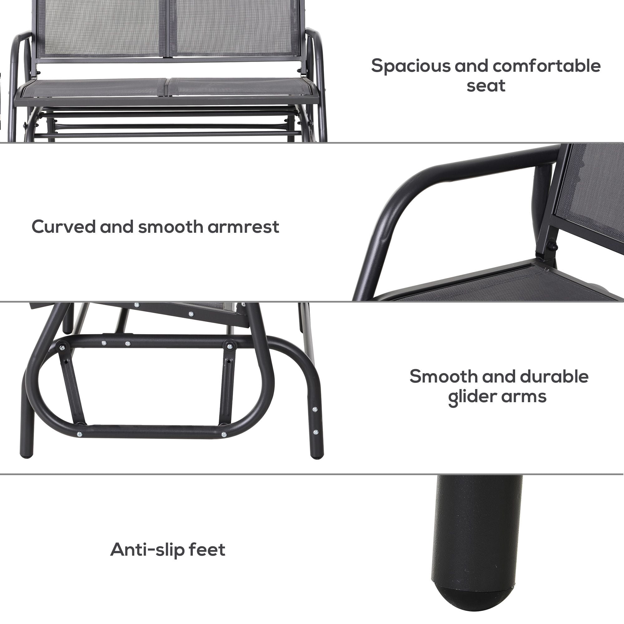 2 Person Outdoor Double Glider Bench, Breathable Quick Dry Sling Fabric Porch Rocking Chair, Powder Coated Steel Frame Supports 440 LBS for Patio Garden Backyard