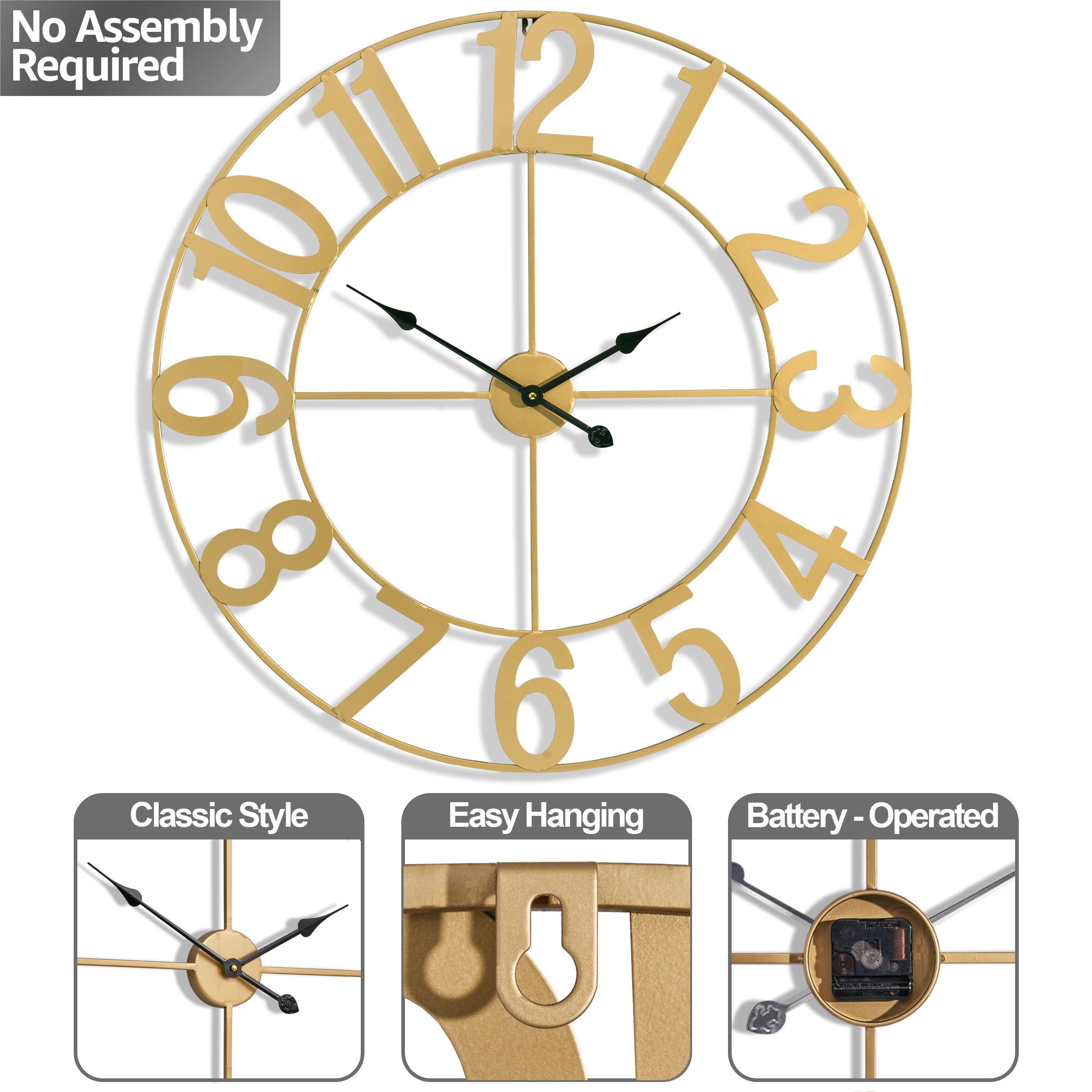 Sorbus Large Wall Clock for Living Room Decor - Wall Clock for Kitchen - 32 inch Big Wall Clock Decorative - Battery Operated Analog Large Clock for Bedroom, Home, Kitchen, Office, Wall Decor (Gold)