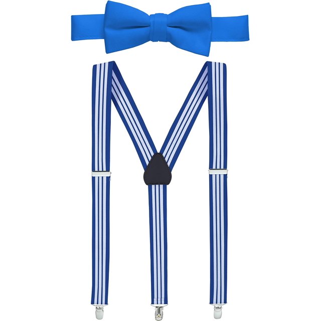 GHSDFBB Holdu2019Em 1" Teens & Men Suspender and Bow Tie Set EXTRA STURDY POLISHED CLIPS, Pre-tied Bow Tie, Perfect for Tuxedo