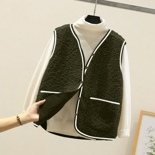 Ailaofu Womens Fuzzy Fleece Vest Fall Floral Sleeveless Sherpa Jacket Lightweight Button Down Warm Outerwear