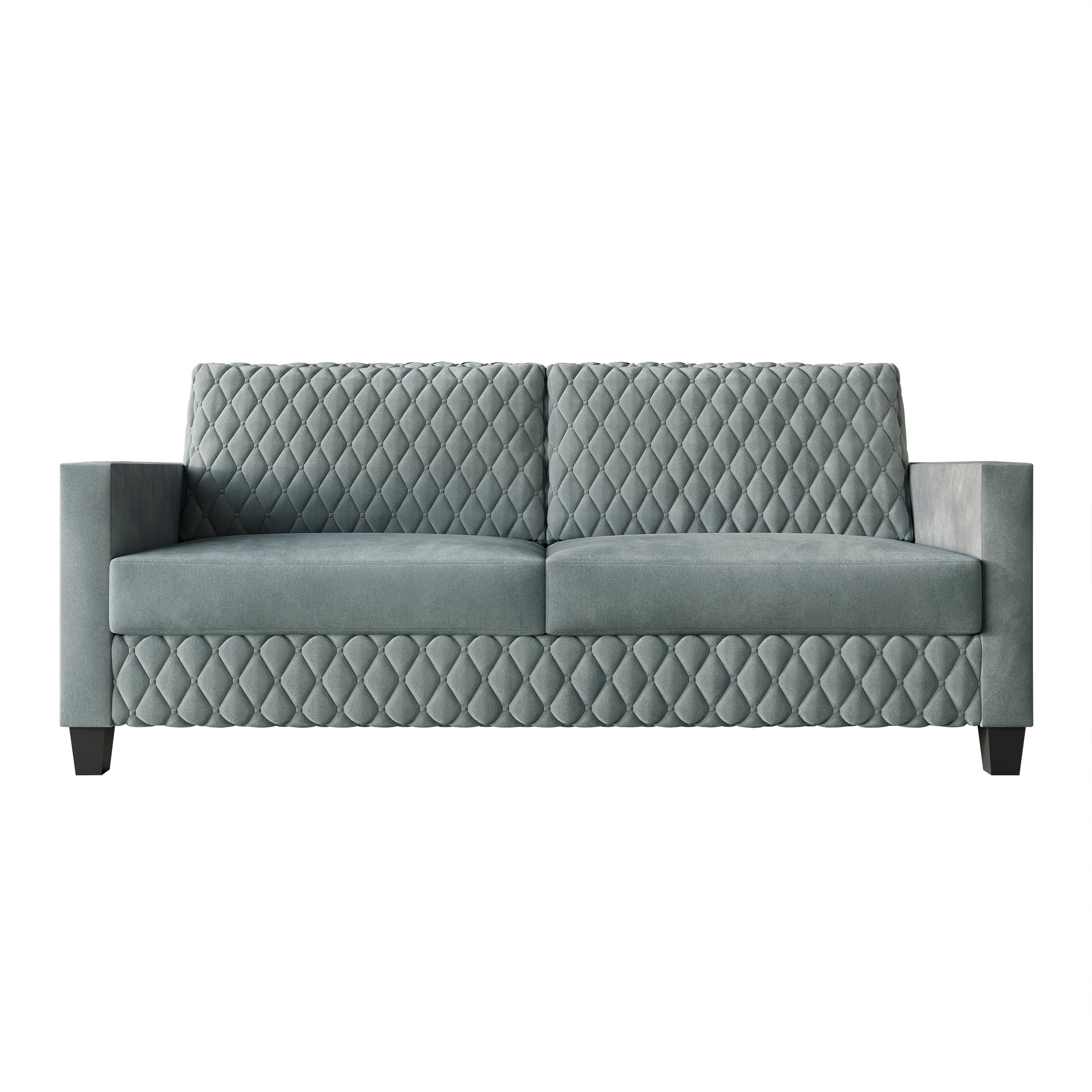 Castle Place Modern Luxe Velevet Diamond Tufted Upholstered Sofa, Light Blue