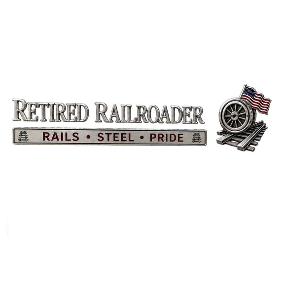 Retired Railroader Metal Car Emblem Train Wheel Flag Auto Badge Decal For Truck SUV Vehicle Exterior Decor 1 Pack