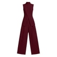 thumbnail image 4 of Sets Summer Outfits Sleeveless Crop Tops Women Solid Color Stand Collar Sleeveless Shirt Tops Wide-Leg Pants Suit Wine S, 4 of 6