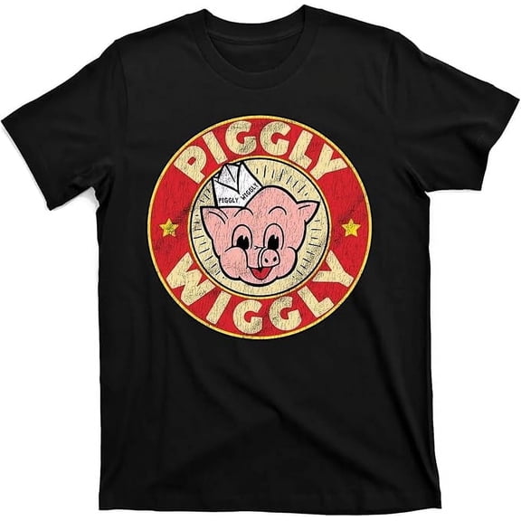 Piggly Wiggly Vintage Retro Cotton T-Shirt Black, S-3X-Large