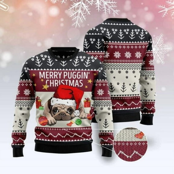 Merry Puggin Christmas Funny Christmas Sweater, Dog Christmas Sweater, Dog Sweaters